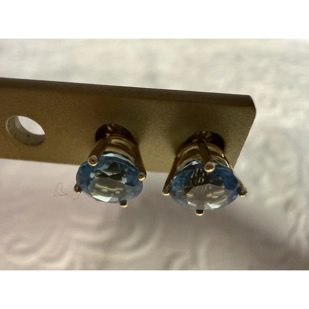 Genuine Blue Topaz Earrings in 14 Kt Yellow Gold Large Lone Star Swiss Stuller